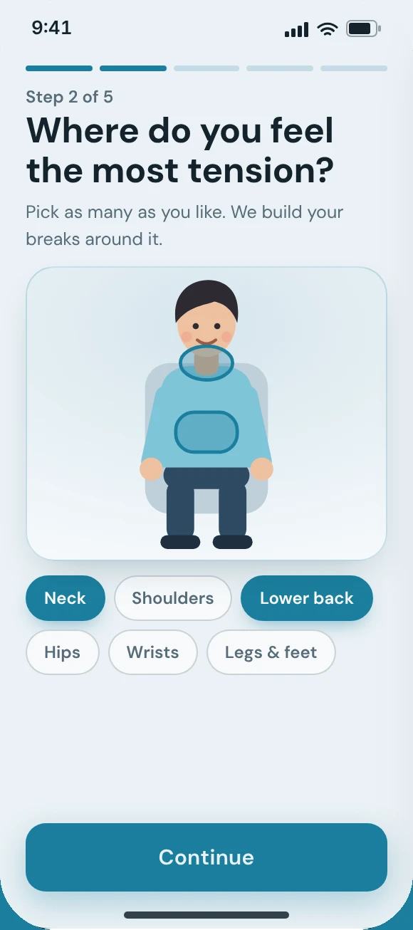 Choosing the body areas where you feel tension